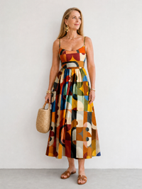 Zoraline | Geometric Print Midi Dress